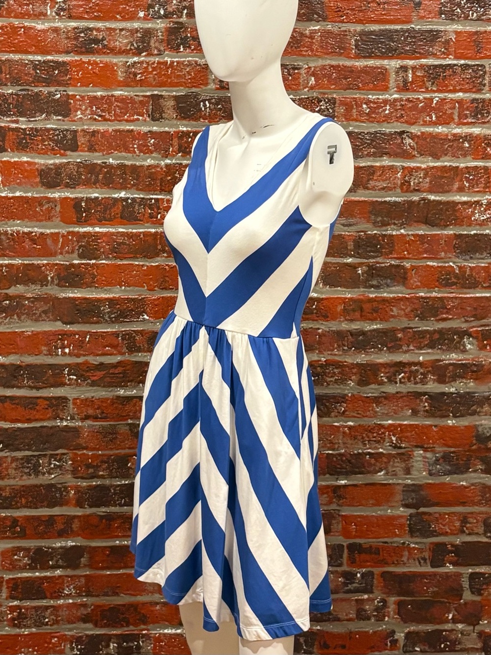 Cynthia Rowley Blue and White Chevron Midi Dress